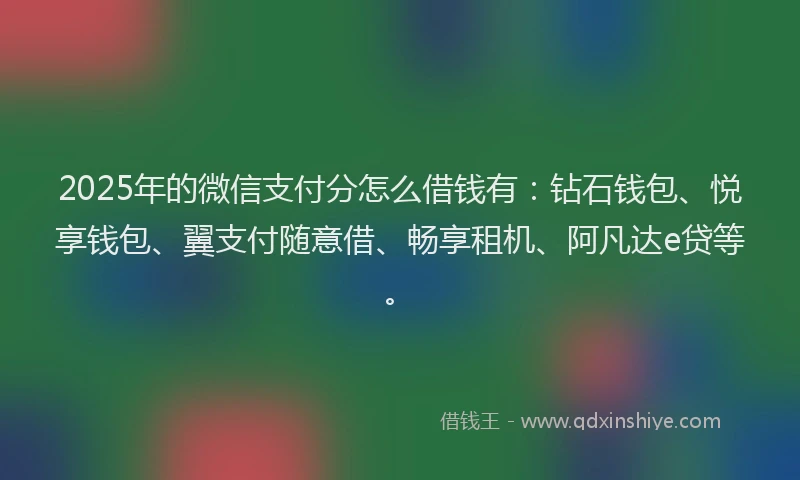 2025年的微信支付分怎么借钱有：钻石钱包、悦享钱包、翼支付随意借、畅享租机、阿凡达e贷等。