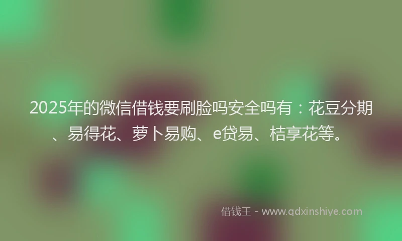 2025年的微信借钱要刷脸吗安全吗有：花豆分期、易得花、萝卜易购、e贷易、桔享花等。