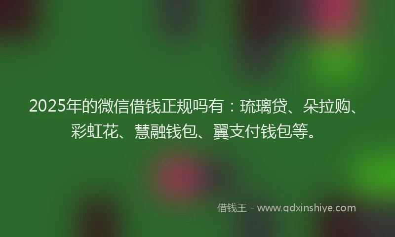 2025年的微信借钱正规吗有：琉璃贷、朵拉购、彩虹花、慧融钱包、翼支付钱包等。