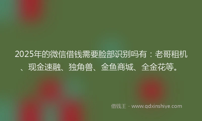 2025年的微信借钱需要脸部识别吗有：老哥租机、现金速融、独角兽、金鱼商城、全金花等。
