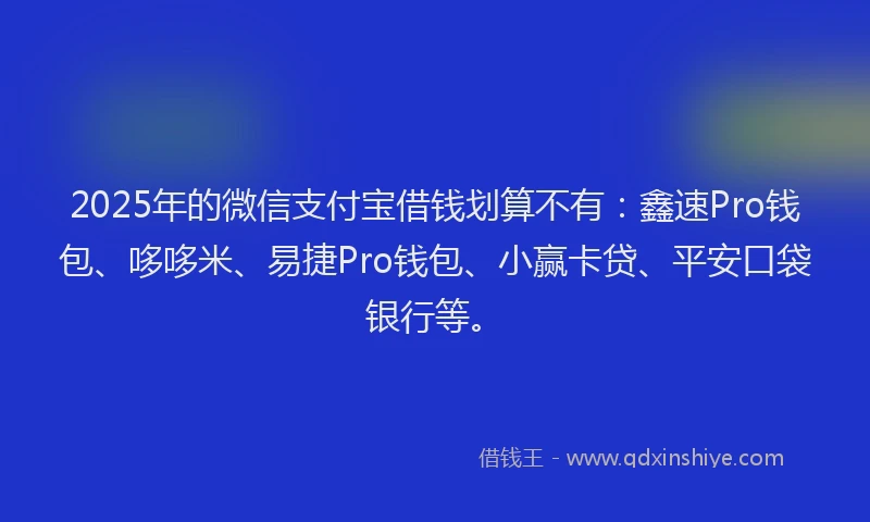 2025年的微信支付宝借钱划算不有：鑫速Pro钱包、哆哆米、易捷Pro钱包、小赢卡贷、平安口袋银行等。
