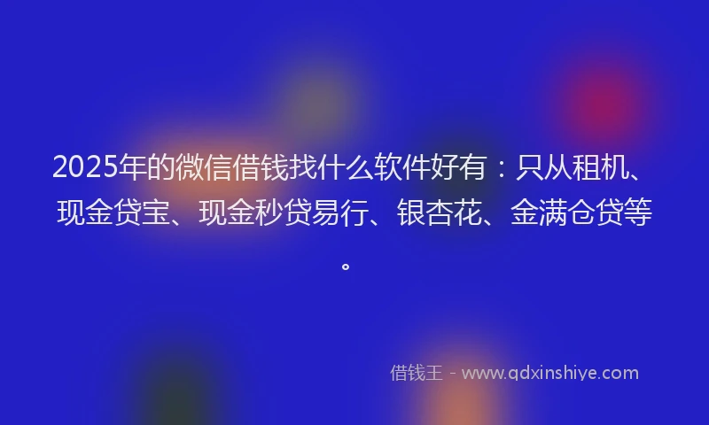 2025年的微信借钱找什么软件好有：只从租机、现金贷宝、现金秒贷易行、银杏花、金满仓贷等。