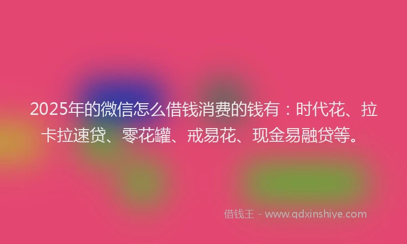 2025年的微信怎么借钱消费的钱有：时代花、拉卡拉速贷、零花罐、戒易花、现金易融贷等。