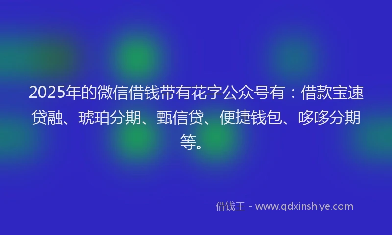 2025年的微信借钱带有花字公众号有：借款宝速贷融、琥珀分期、甄信贷、便捷钱包、哆哆分期等。