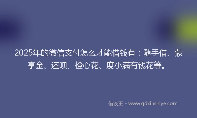 2025年的微信支付怎么才能借钱有：随手借、蒙享金、还呗、橙心花、度小满有钱花等。