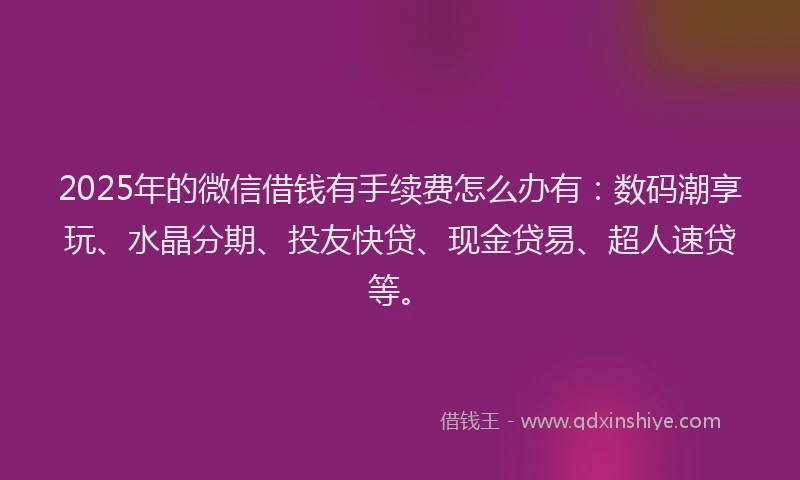2025年的微信借钱有手续费怎么办有：数码潮享玩、水晶分期、投友快贷、现金贷易、超人速贷等。