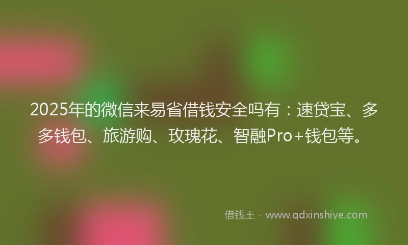 2025年的微信来易省借钱安全吗有：速贷宝、多多钱包、旅游购、玫瑰花、智融Pro+钱包等。