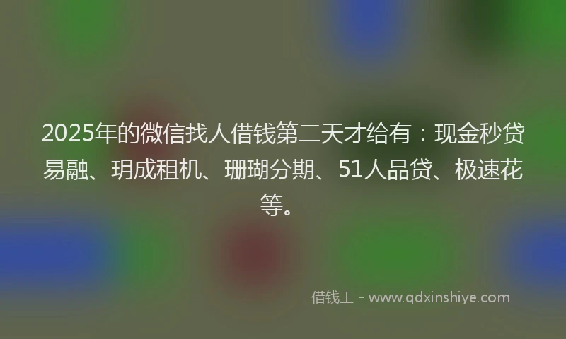 2025年的微信找人借钱第二天才给有：现金秒贷易融、玥成租机、珊瑚分期、51人品贷、极速花等。