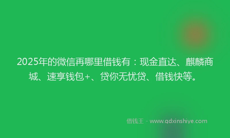 2025年的微信再哪里借钱有：现金直达、麒麟商城、速享钱包+、贷你无忧贷、借钱快等。