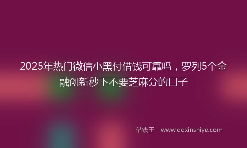 2025年热门微信小黑付借钱可靠吗，罗列5个金融创新秒下不要芝麻分的口子