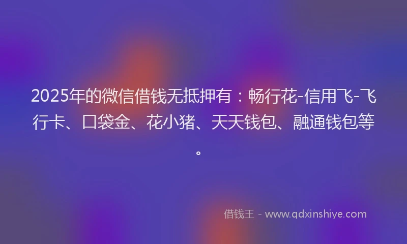 2025年的微信借钱无抵押有：畅行花-信用飞-飞行卡、口袋金、花小猪、天天钱包、融通钱包等。