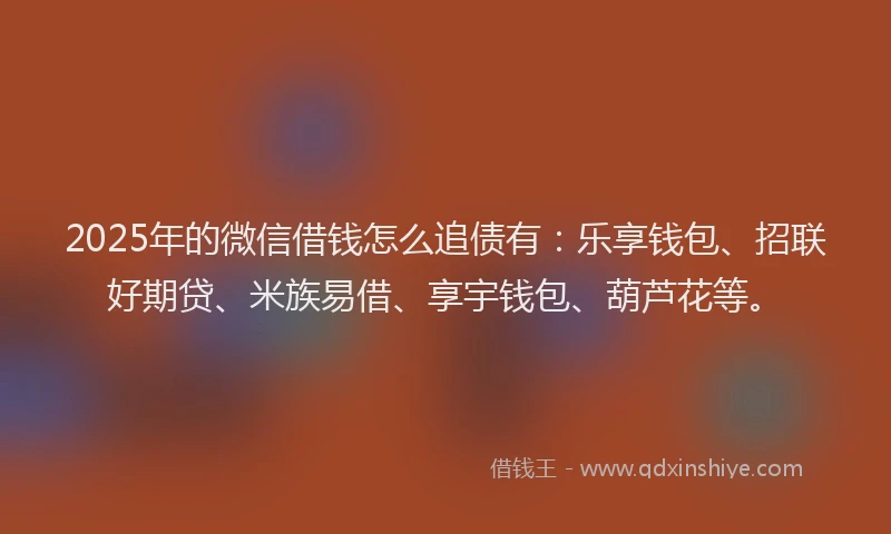 2025年的微信借钱怎么追债有：乐享钱包、招联好期贷、米族易借、享宇钱包、葫芦花等。