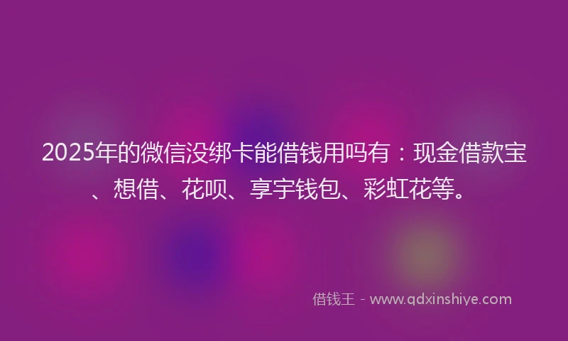 2025年的微信没绑卡能借钱用吗有：现金借款宝、想借、花呗、享宇钱包、彩虹花等。