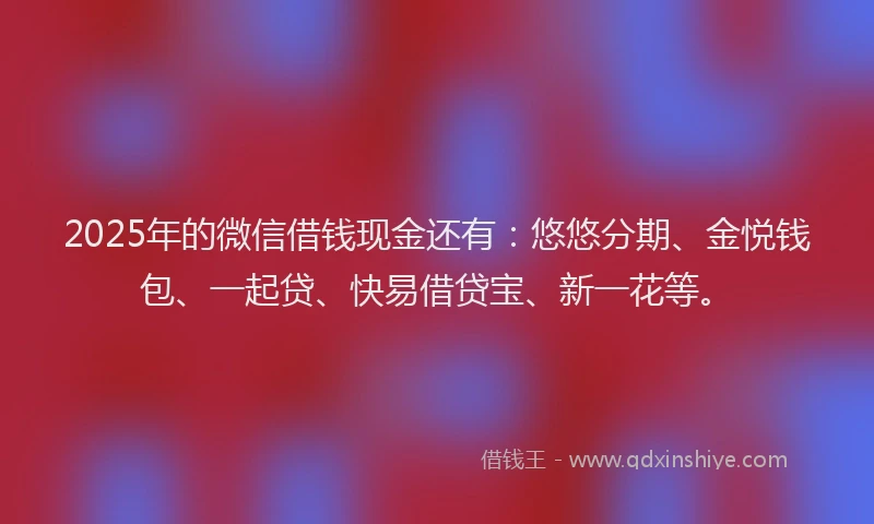 2025年的微信借钱现金还有：悠悠分期、金悦钱包、一起贷、快易借贷宝、新一花等。
