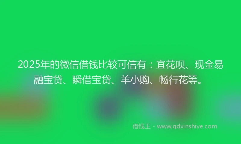 2025年的微信借钱比较可信有：宜花呗、现金易融宝贷、瞬借宝贷、羊小购、畅行花等。