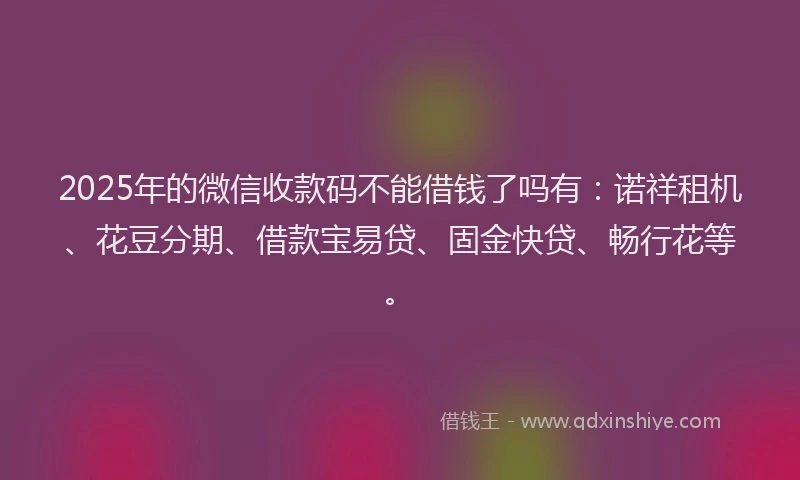 2025年的微信收款码不能借钱了吗有：诺祥租机、花豆分期、借款宝易贷、固金快贷、畅行花等。