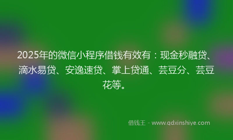 2025年的微信小程序借钱有效有：现金秒融贷、滴水易贷、安逸速贷、掌上贷通、芸豆分、芸豆花等。