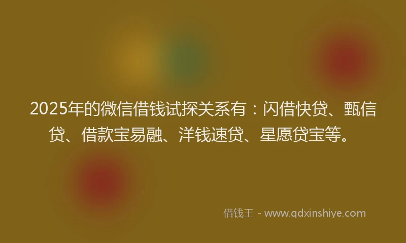 2025年的微信借钱试探关系有：闪借快贷、甄信贷、借款宝易融、洋钱速贷、星愿贷宝等。
