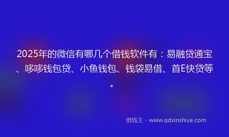 2025年的微信有哪几个借钱软件有：易融贷通宝、哆哆钱包贷、小鱼钱包、钱袋易借、首E快贷等。