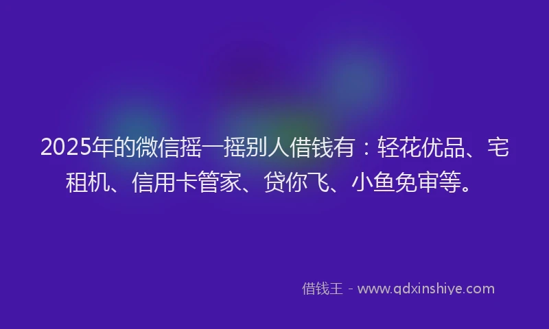 2025年的微信摇一摇别人借钱有：轻花优品、宅租机、信用卡管家、贷你飞、小鱼免审等。