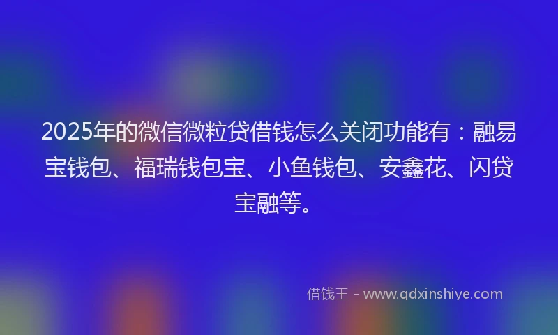 2025年的微信微粒贷借钱怎么关闭功能有：融易宝钱包、福瑞钱包宝、小鱼钱包、安鑫花、闪贷宝融等。
