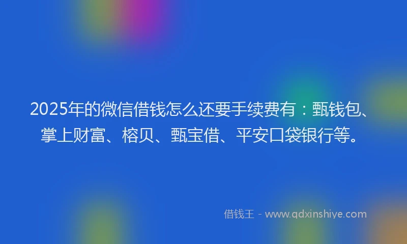 2025年的微信借钱怎么还要手续费有：甄钱包、掌上财富、榕贝、甄宝借、平安口袋银行等。