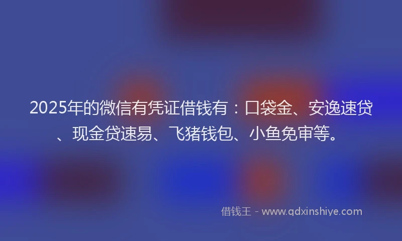 2025年的微信有凭证借钱有：口袋金、安逸速贷、现金贷速易、飞猪钱包、小鱼免审等。