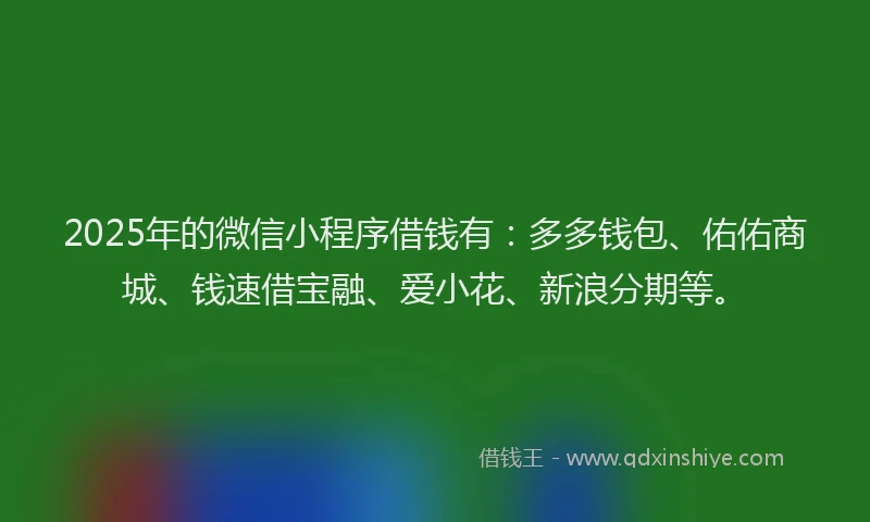 2025年的微信小程序借钱有：多多钱包、佑佑商城、钱速借宝融、爱小花、新浪分期等。