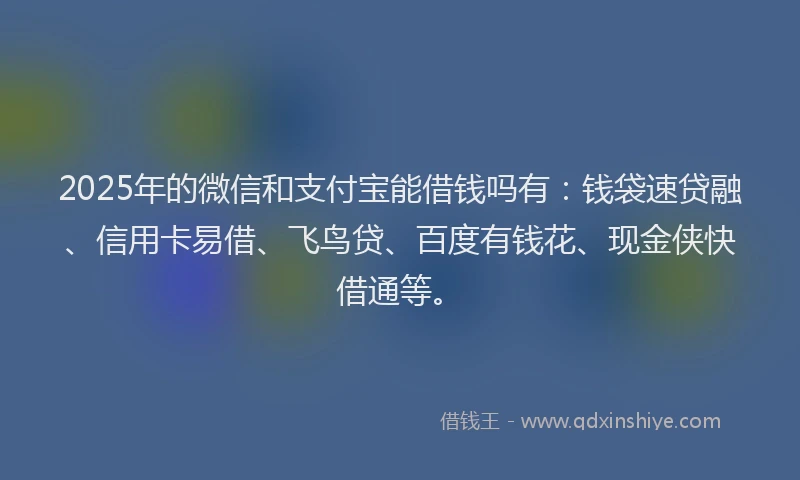 2025年的微信和支付宝能借钱吗有：钱袋速贷融、信用卡易借、飞鸟贷、百度有钱花、现金侠快借通等。