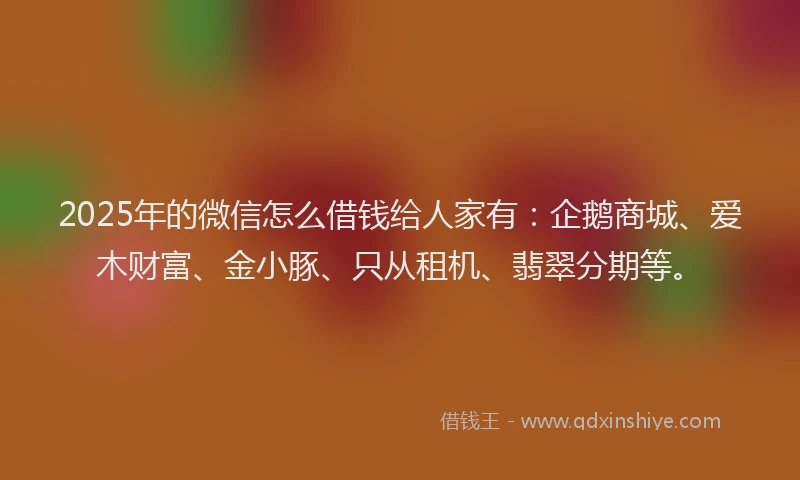 2025年的微信怎么借钱给人家有：企鹅商城、爱木财富、金小豚、只从租机、翡翠分期等。