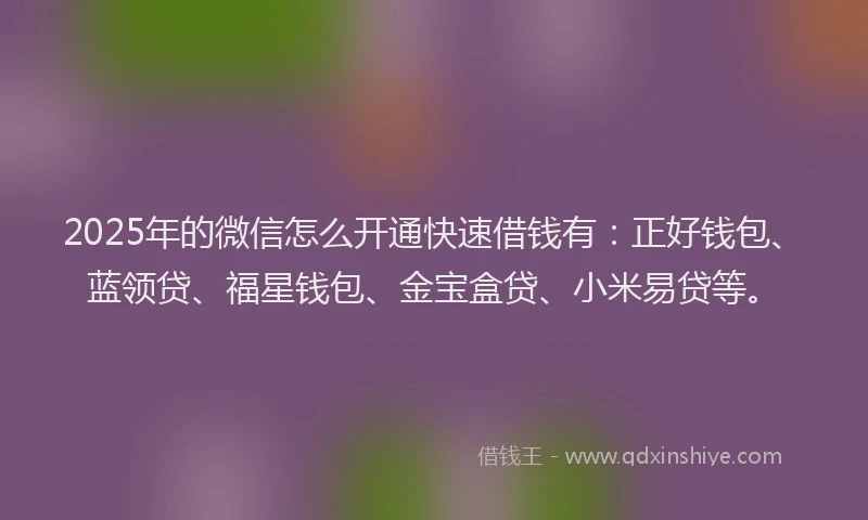 2025年的微信怎么开通快速借钱有：正好钱包、蓝领贷、福星钱包、金宝盒贷、小米易贷等。