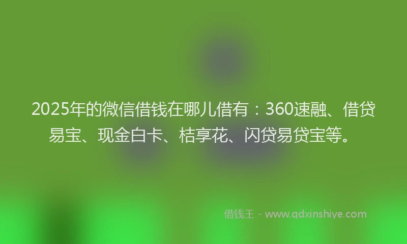 2025年的微信借钱在哪儿借有：360速融、借贷易宝、现金白卡、桔享花、闪贷易贷宝等。