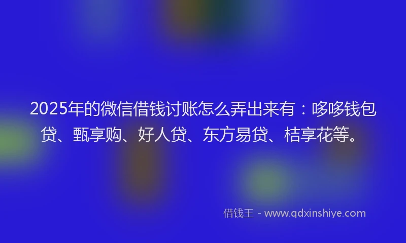 2025年的微信借钱讨账怎么弄出来有：哆哆钱包贷、甄享购、好人贷、东方易贷、桔享花等。