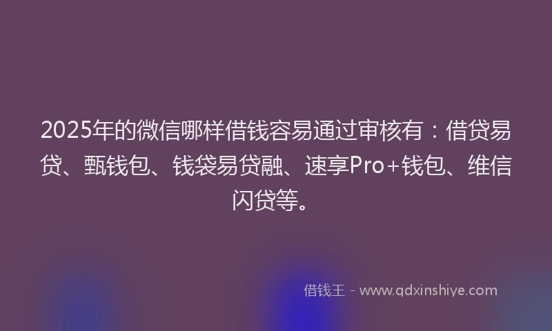 2025年的微信哪样借钱容易通过审核有：借贷易贷、甄钱包、钱袋易贷融、速享Pro+钱包、维信闪贷等。