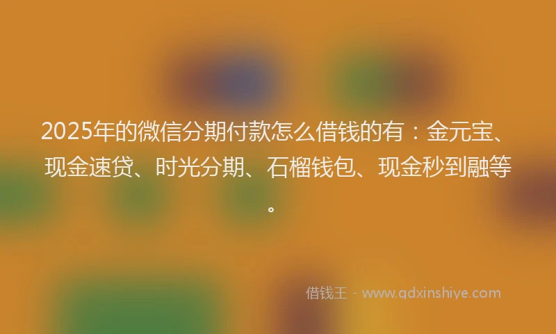 2025年的微信分期付款怎么借钱的有：金元宝、现金速贷、时光分期、石榴钱包、现金秒到融等。