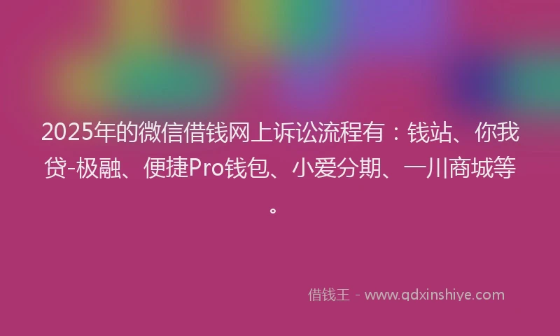 2025年的微信借钱网上诉讼流程有：钱站、你我贷-极融、便捷Pro钱包、小爱分期、一川商城等。