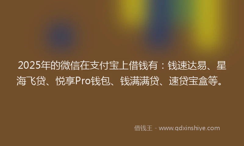2025年的微信在支付宝上借钱有：钱速达易、星海飞贷、悦享Pro钱包、钱满满贷、速贷宝盒等。