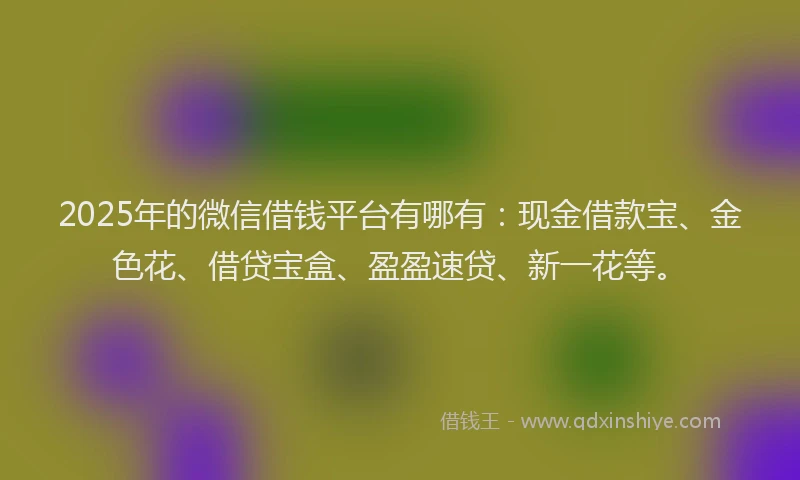 2025年的微信借钱平台有哪有：现金借款宝、金色花、借贷宝盒、盈盈速贷、新一花等。