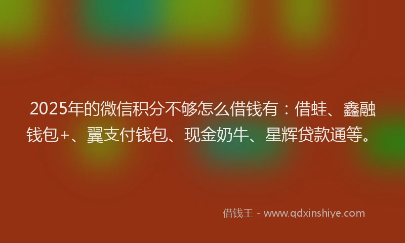 2025年的微信积分不够怎么借钱有：借蛙、鑫融钱包+、翼支付钱包、现金奶牛、星辉贷款通等。