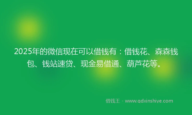 2025年的微信现在可以借钱有：借钱花、森森钱包、钱站速贷、现金易借通、葫芦花等。