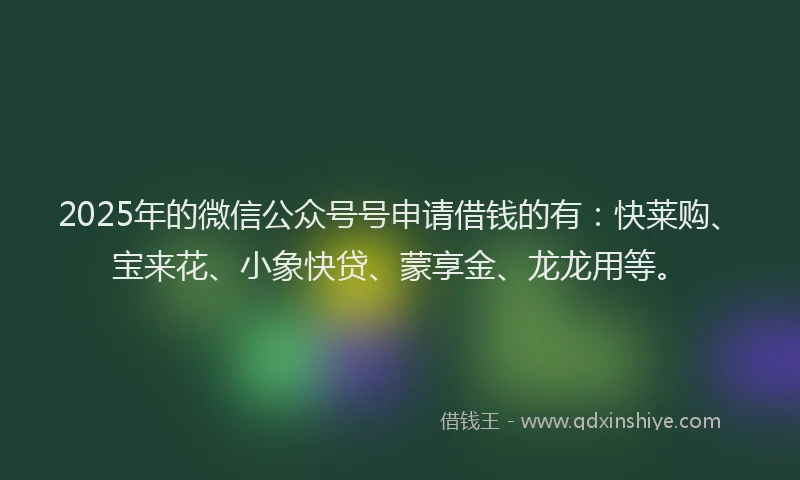 2025年的微信公众号号申请借钱的有：快莱购、宝来花、小象快贷、蒙享金、龙龙用等。