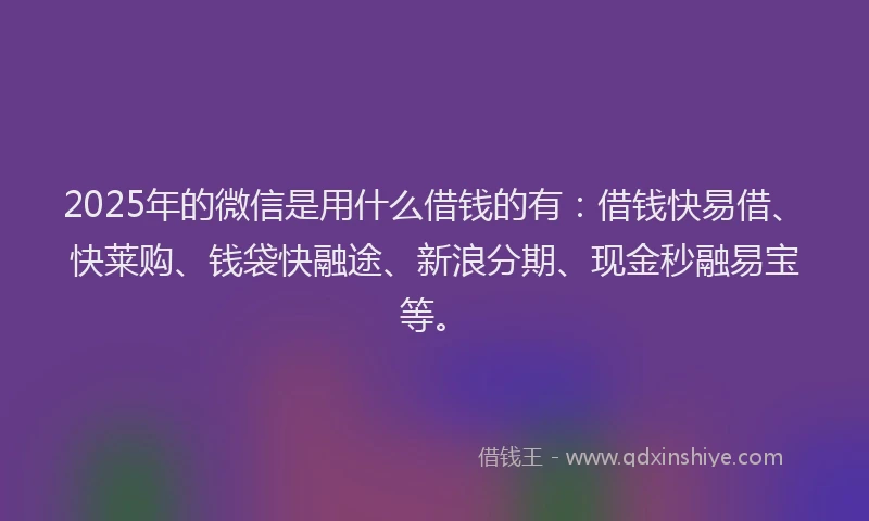 2025年的微信是用什么借钱的有：借钱快易借、快莱购、钱袋快融途、新浪分期、现金秒融易宝等。