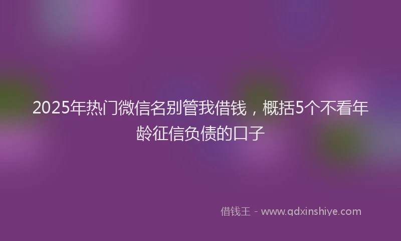 2025年热门微信名别管我借钱，概括5个不看年龄征信负债的口子