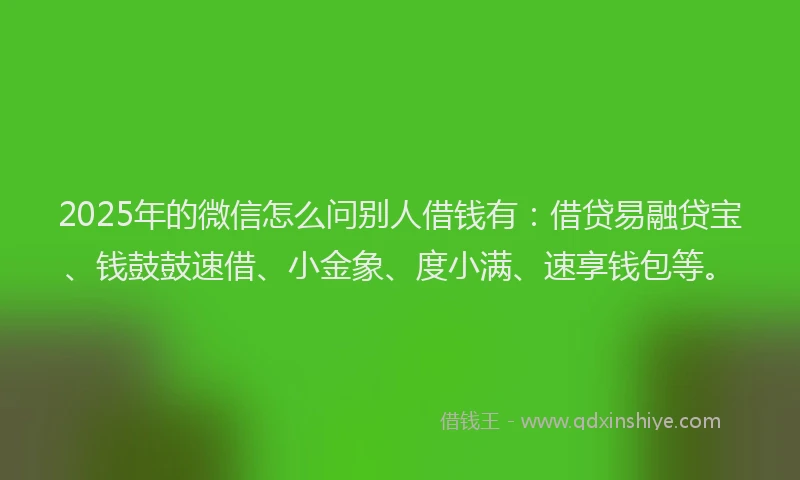 2025年的微信怎么问别人借钱有：借贷易融贷宝、钱鼓鼓速借、小金象、度小满、速享钱包等。