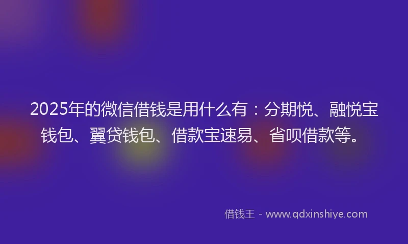 2025年的微信借钱是用什么有：分期悦、融悦宝钱包、翼贷钱包、借款宝速易、省呗借款等。