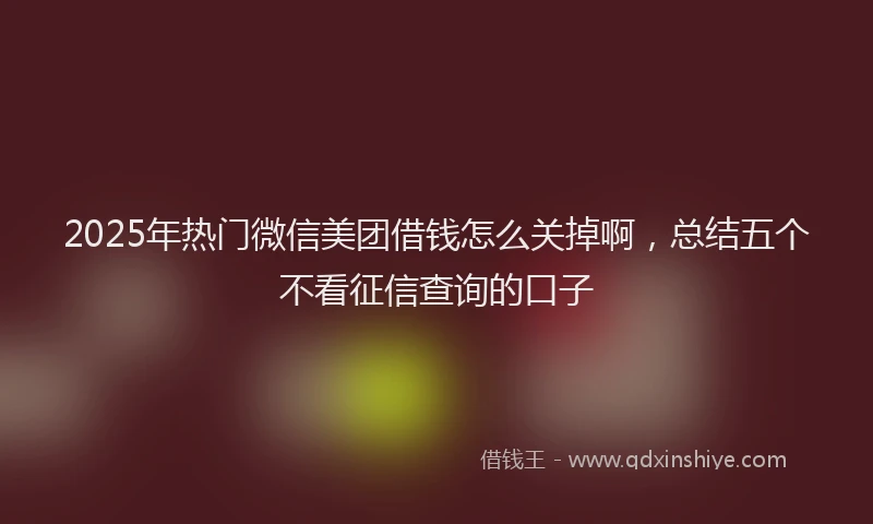 2025年热门微信美团借钱怎么关掉啊，总结五个不看征信查询的口子