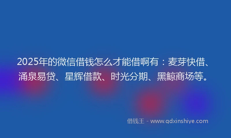 2025年的微信借钱怎么才能借啊有：麦芽快借、涌泉易贷、星辉借款、时光分期、黑鲸商场等。