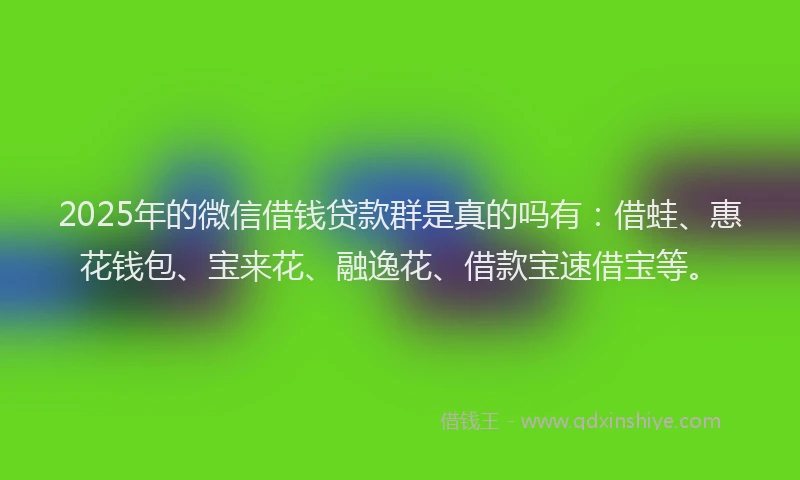 2025年的微信借钱贷款群是真的吗有：借蛙、惠花钱包、宝来花、融逸花、借款宝速借宝等。