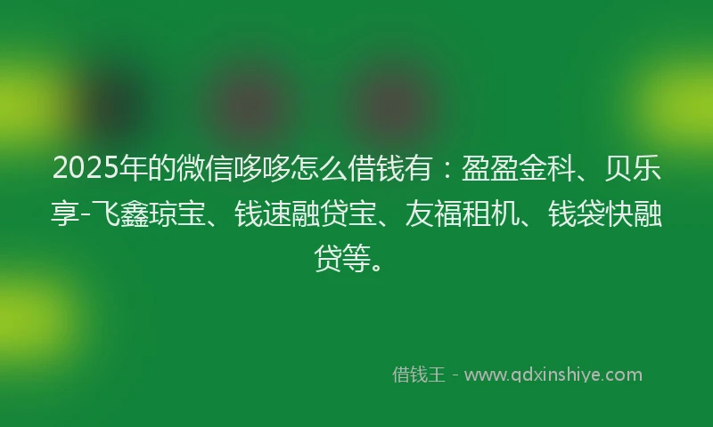 2025年的微信哆哆怎么借钱有：盈盈金科、贝乐享-飞鑫琼宝、钱速融贷宝、友福租机、钱袋快融贷等。