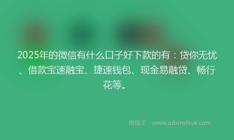 2025年的微信有什么口子好下款的有：贷你无忧、借款宝速融宝、捷速钱包、现金易融贷、畅行花等。
